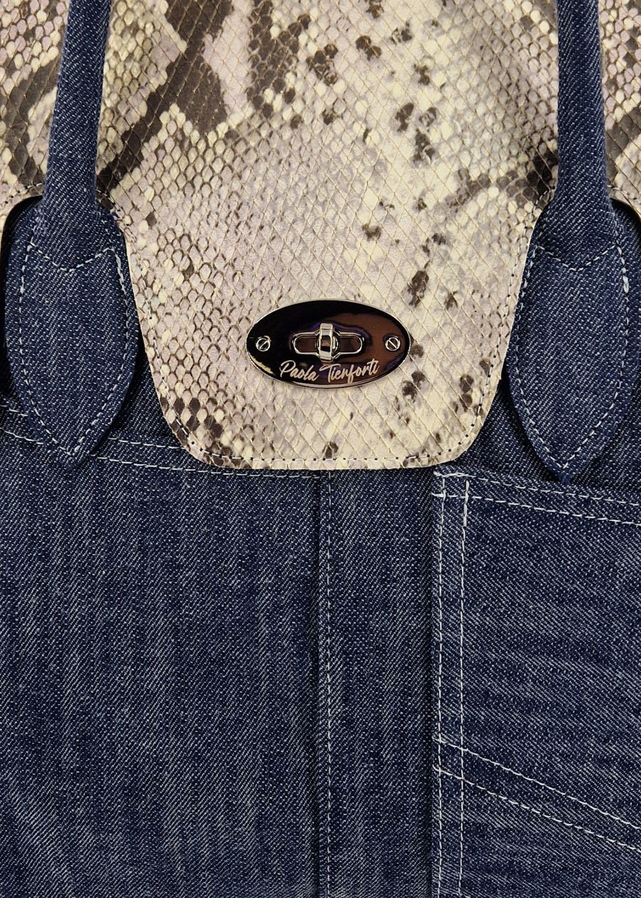 Shopper Jeans con patta pelle