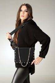 Pochette in neoprene con dettagli argento