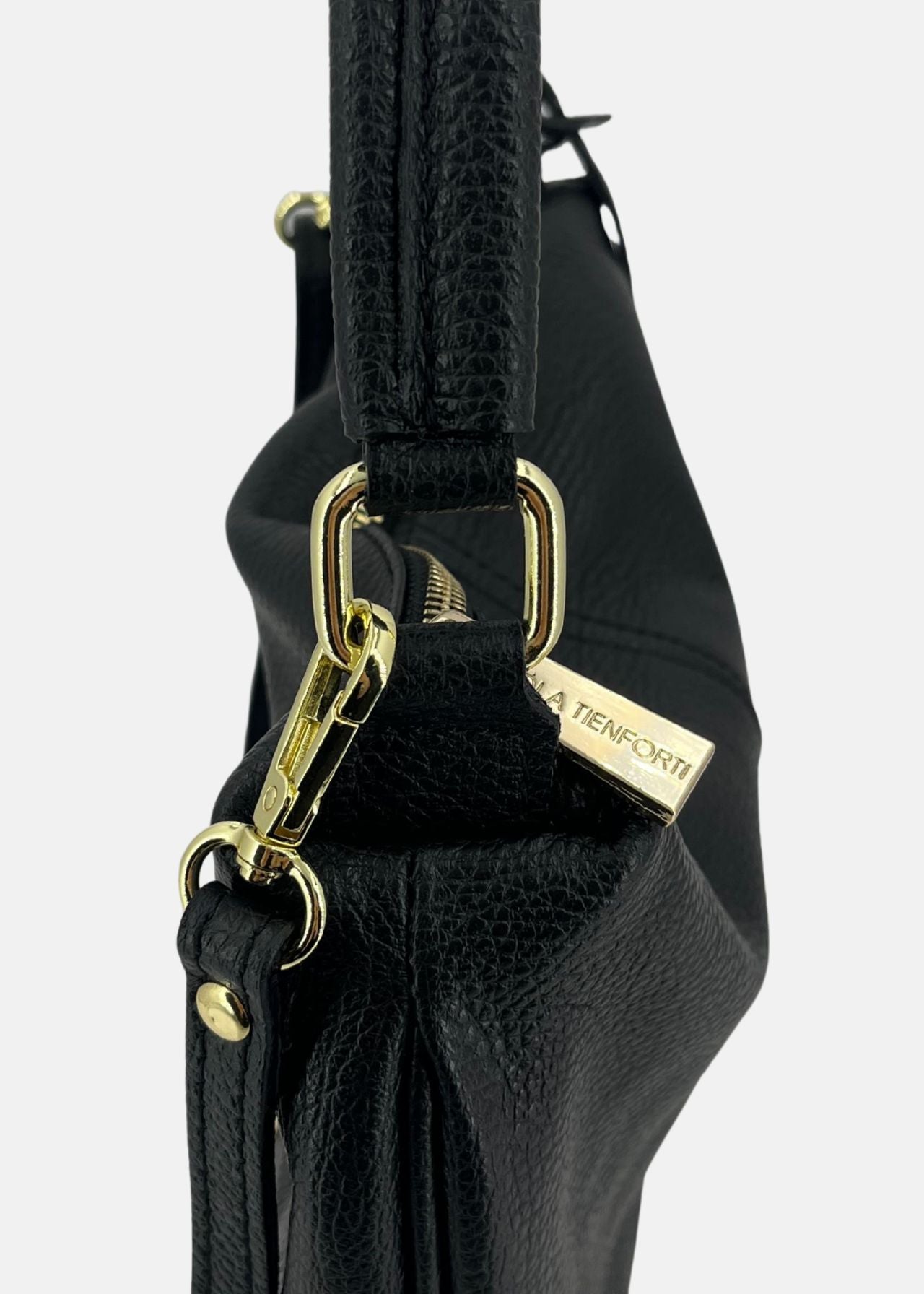 Mini Bag in pelle con dettagli oro-NERO