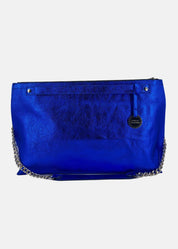 Borsa a tracolla in pelle laminata con dettagli argento