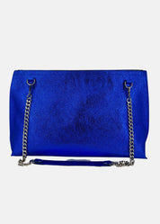 Borsa a tracolla in pelle laminata con dettagli argento