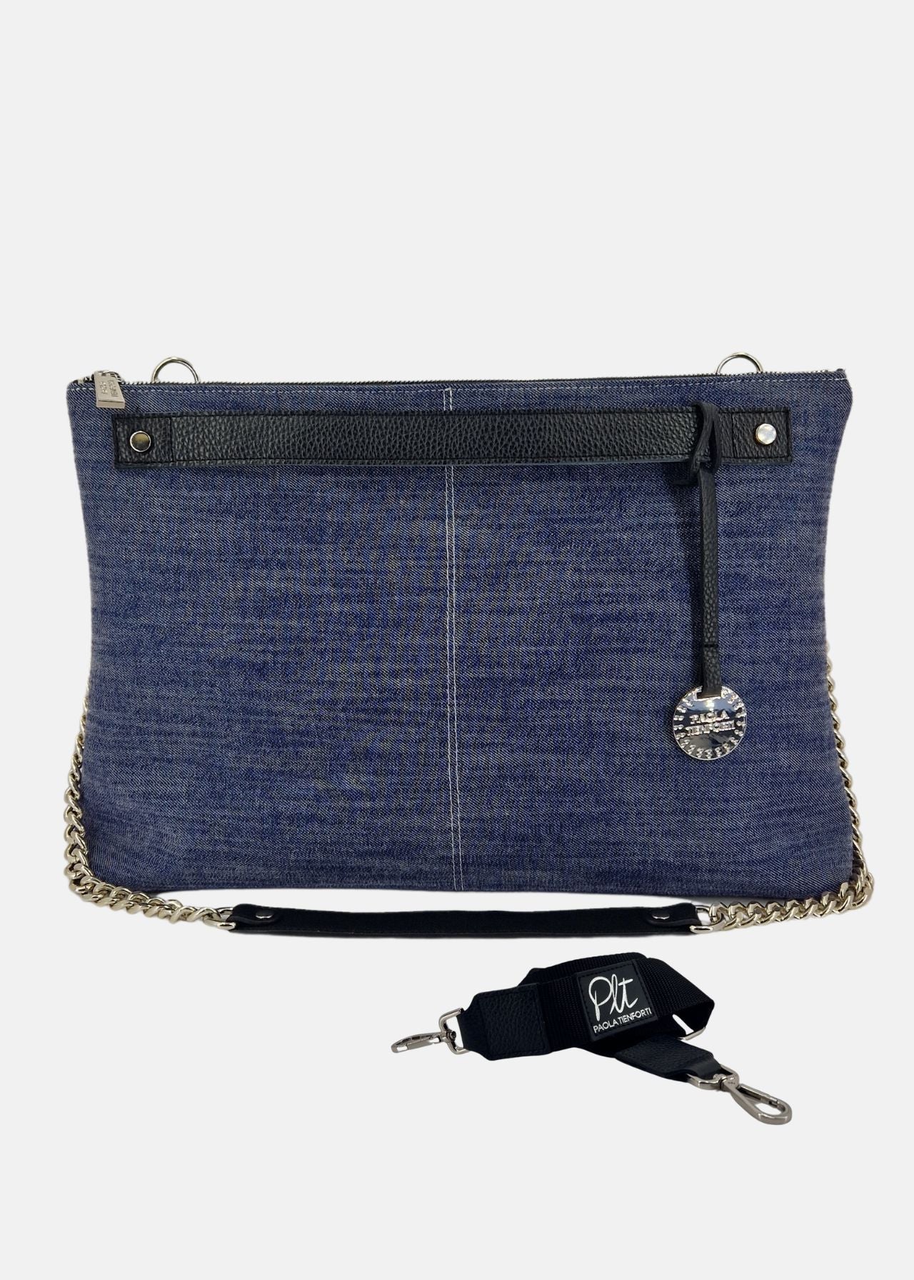 Borsa a tracolla in jeans con dettagli argento