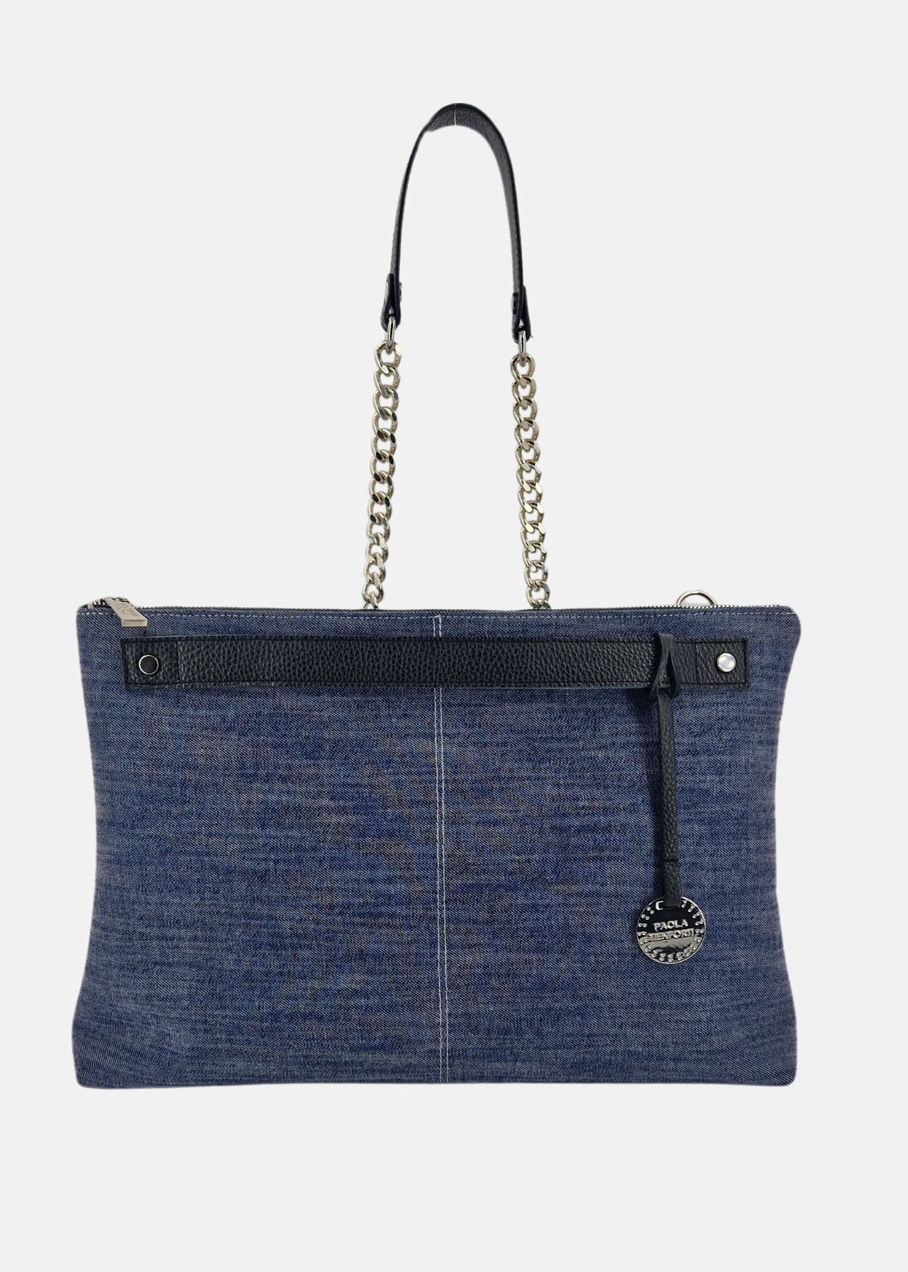 Borsa a tracolla in jeans con dettagli argento