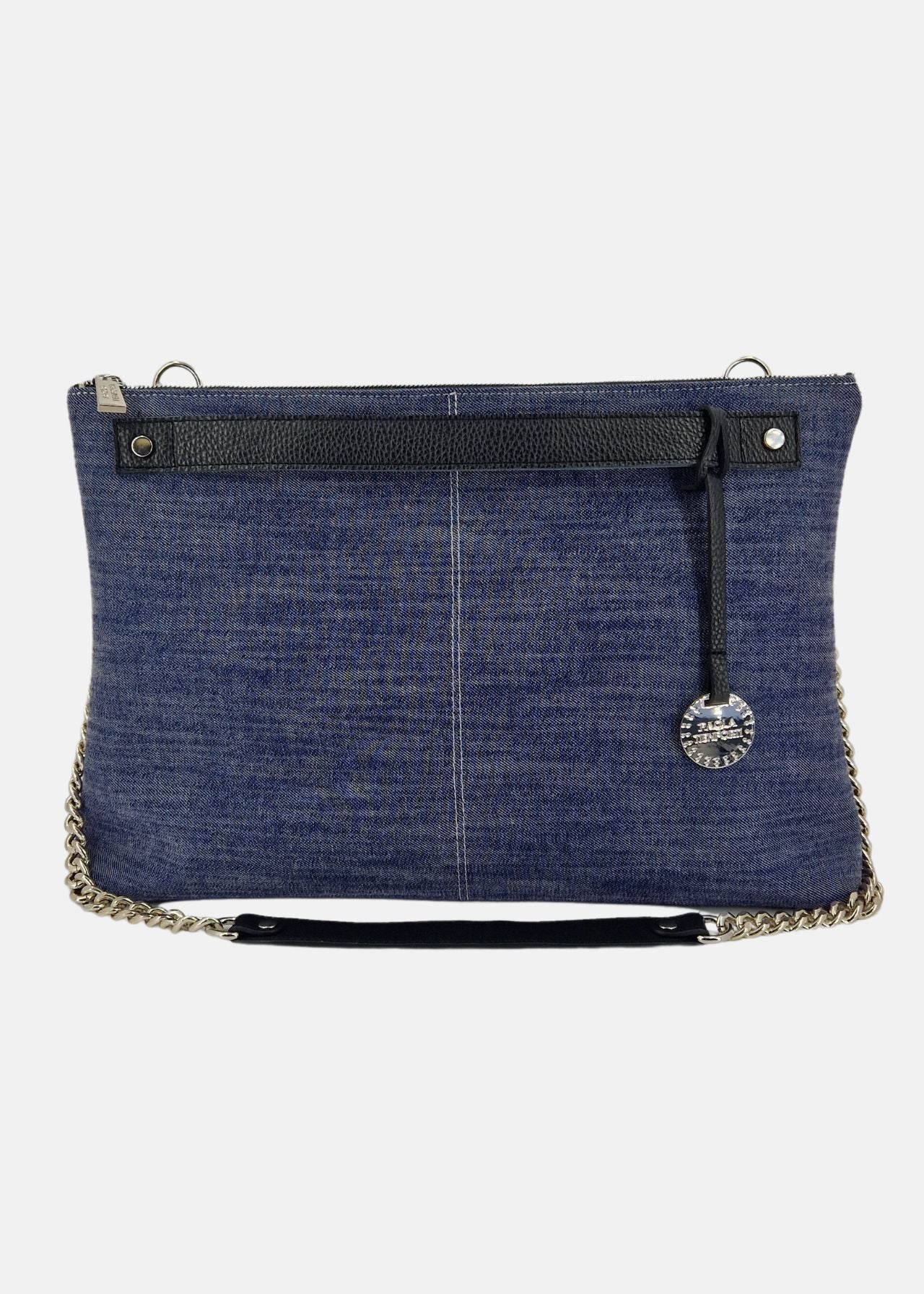 Borsa a tracolla in jeans con dettagli argento