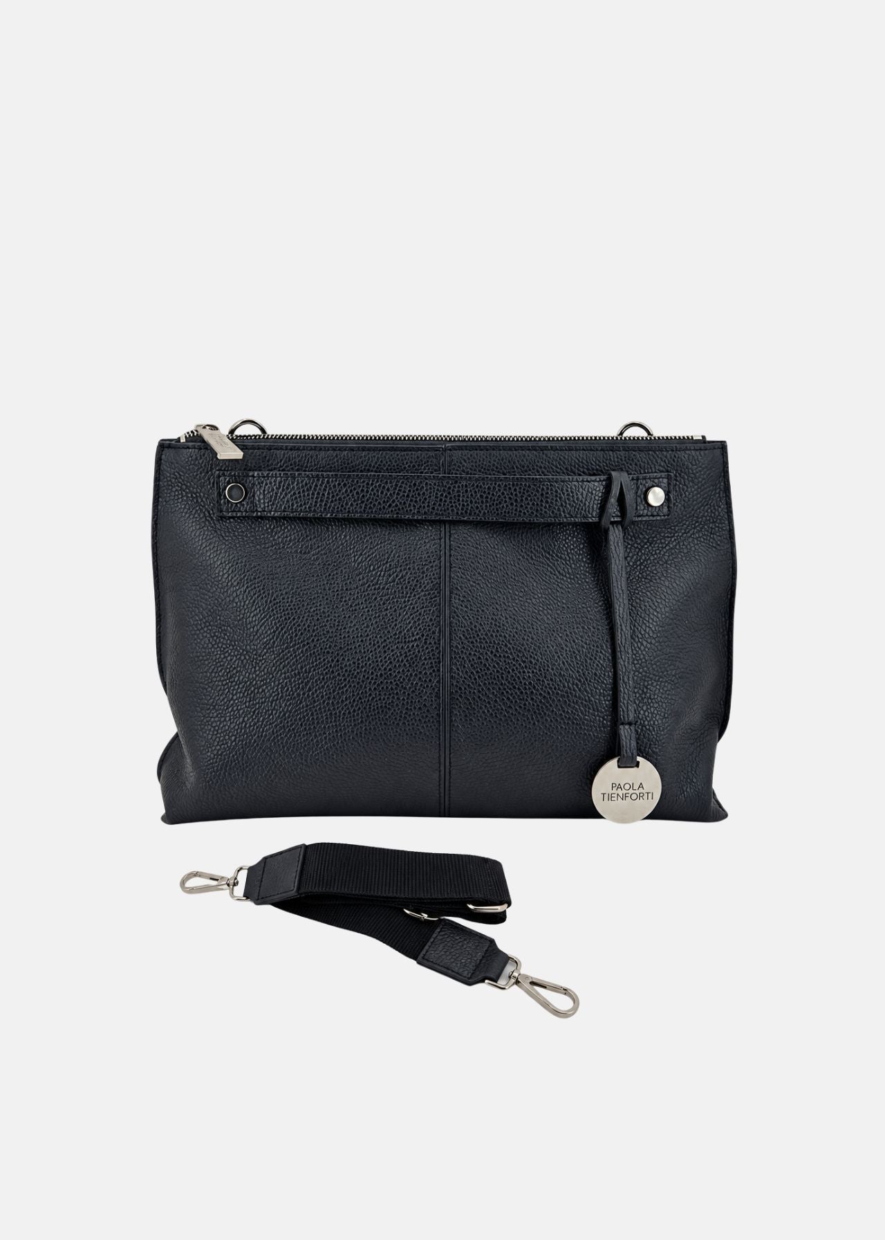 Borsa medium a tracolla  in pelle morbida con dettagli argento