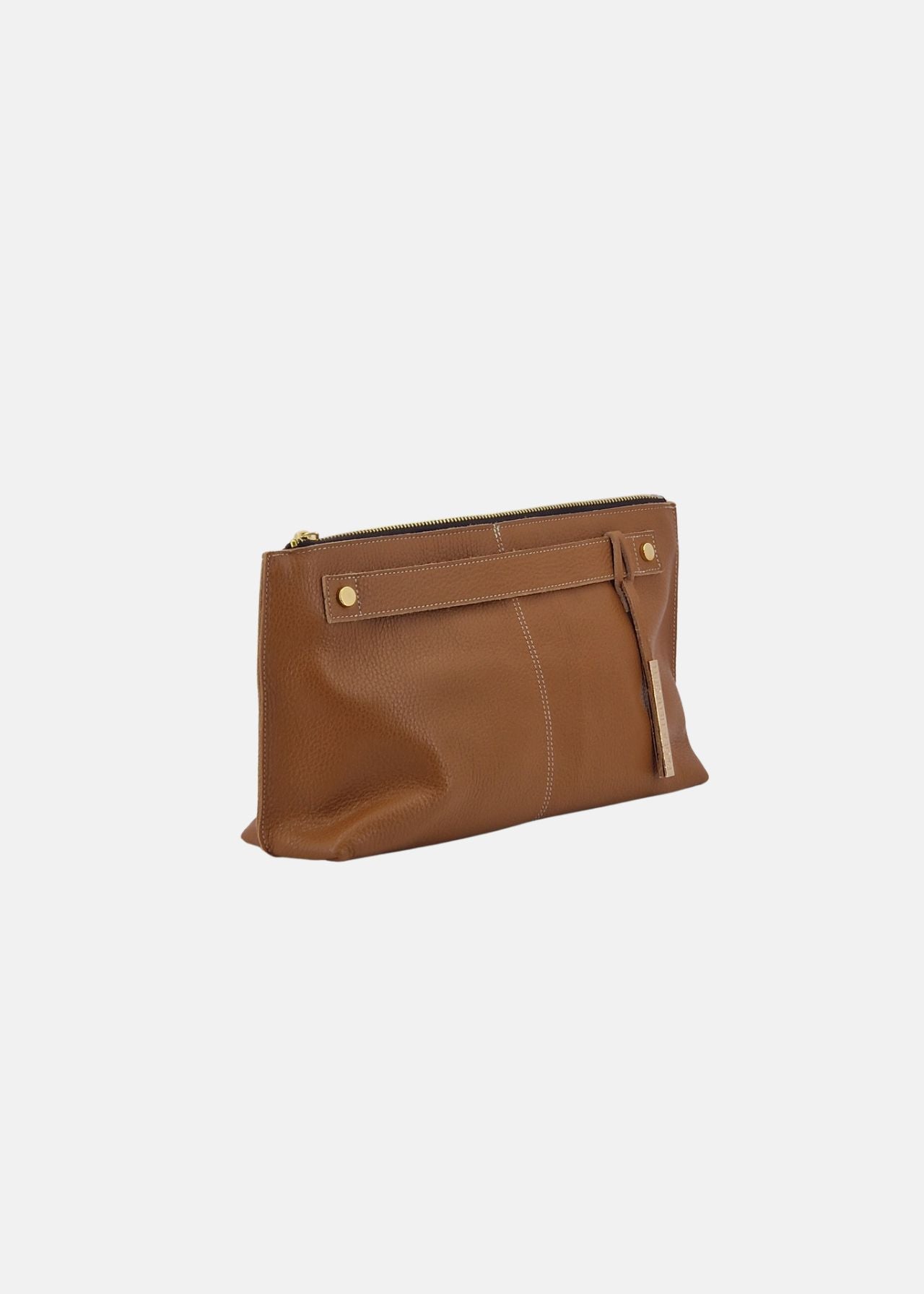 Pochette in pelle morbida con dettagli oro
