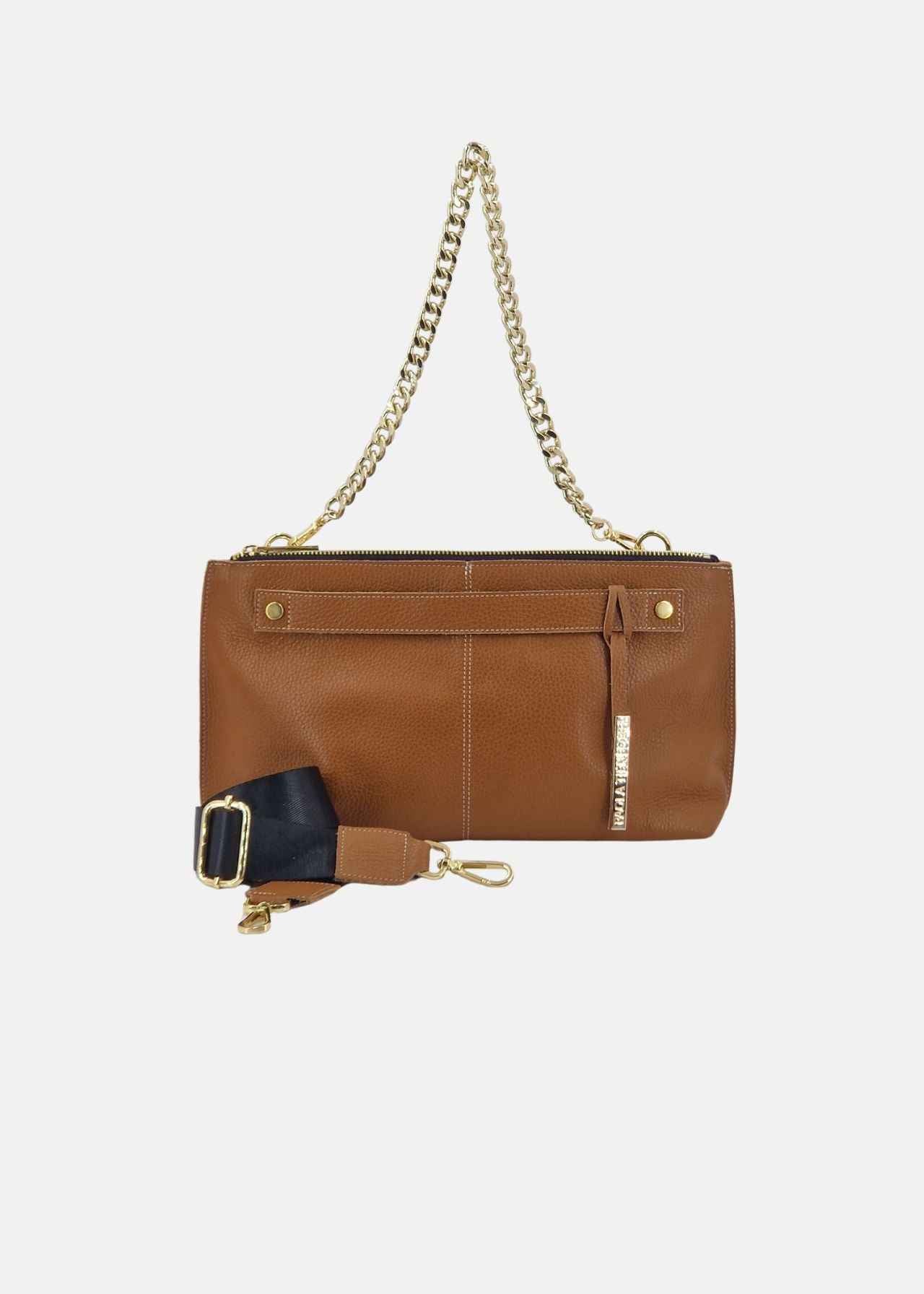 Pochette in pelle morbida con dettagli oro
