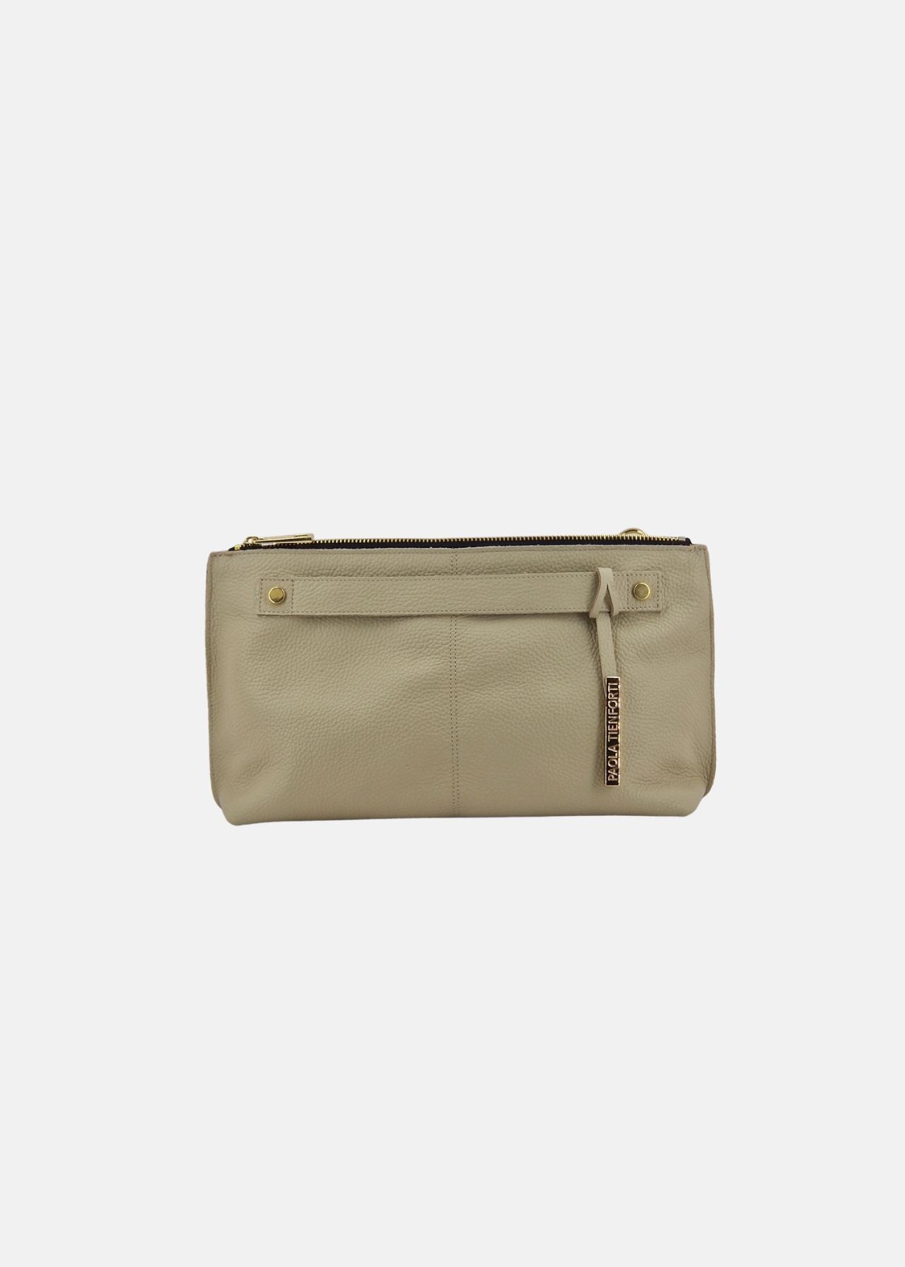 Pochette in pelle morbida con dettagli oro