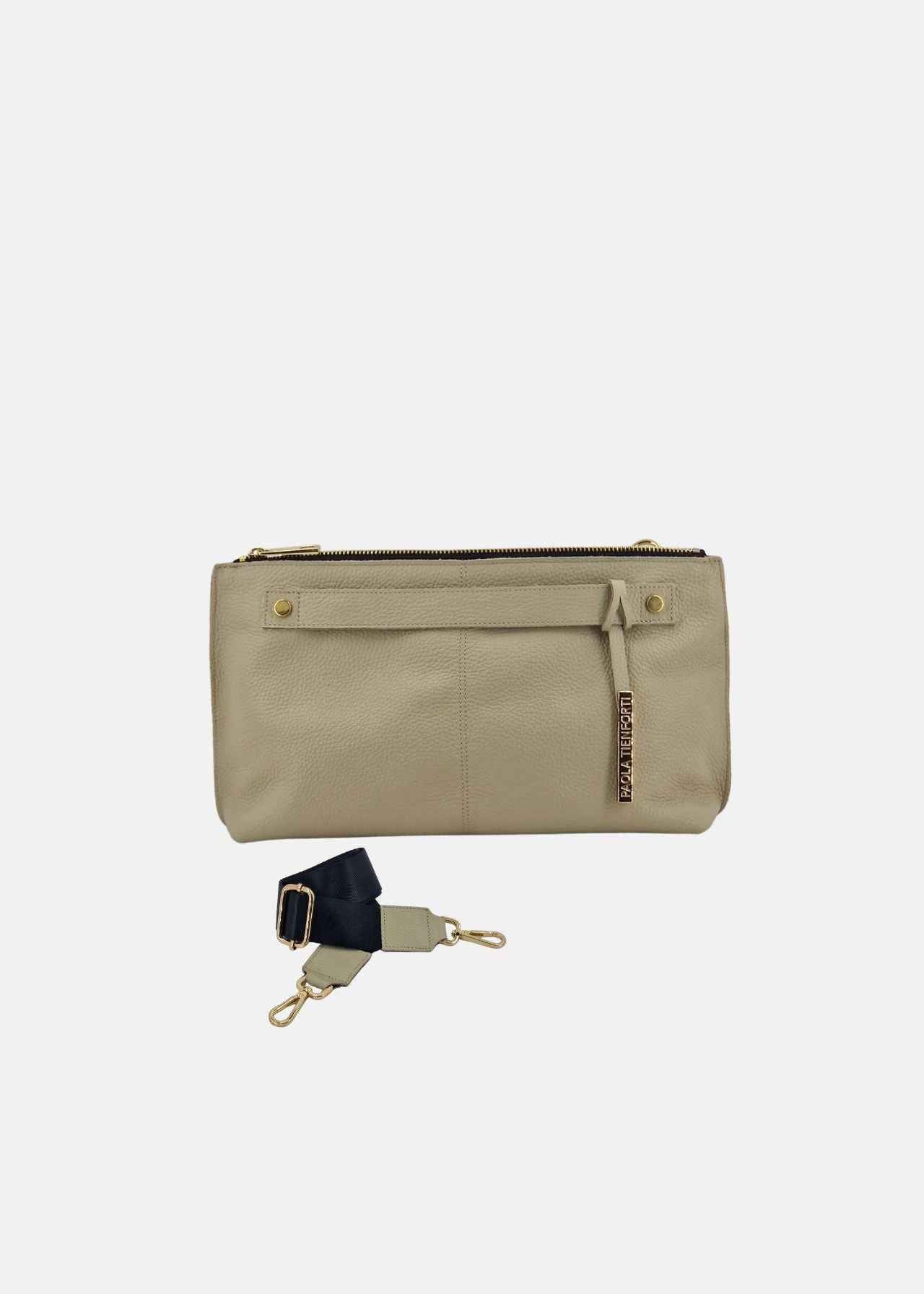 Pochette in pelle morbida con dettagli oro