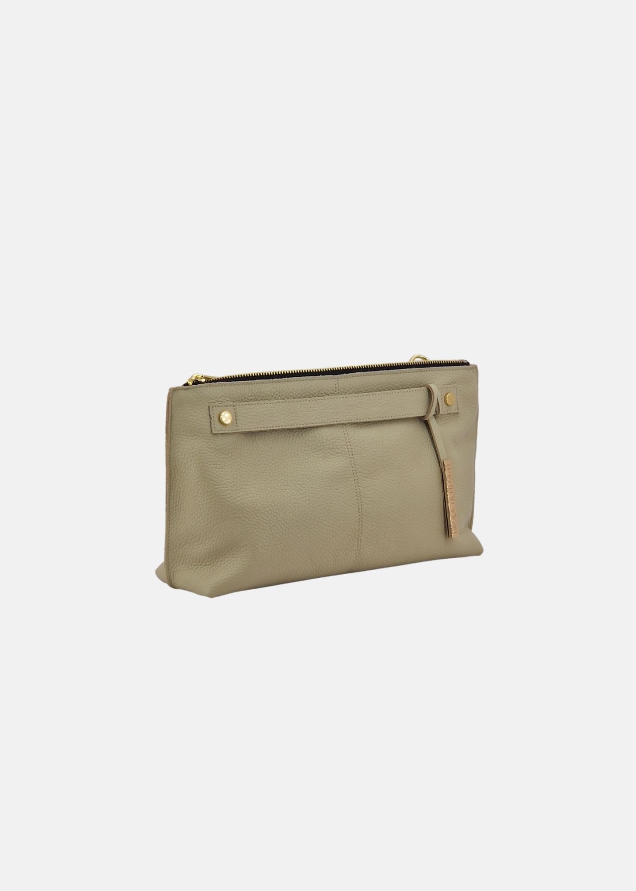 Pochette in pelle morbida con dettagli oro