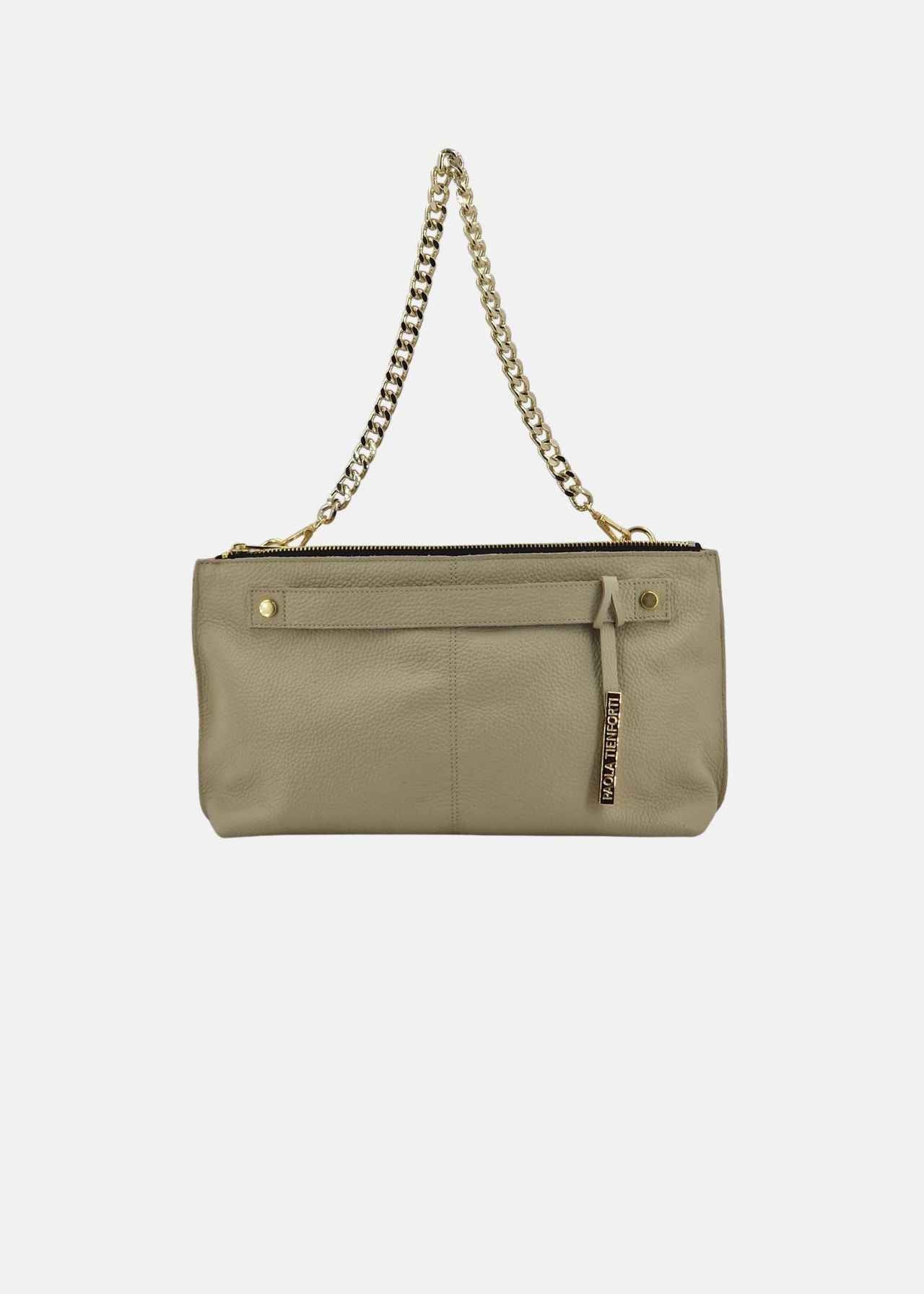 Pochette in pelle morbida con dettagli oro