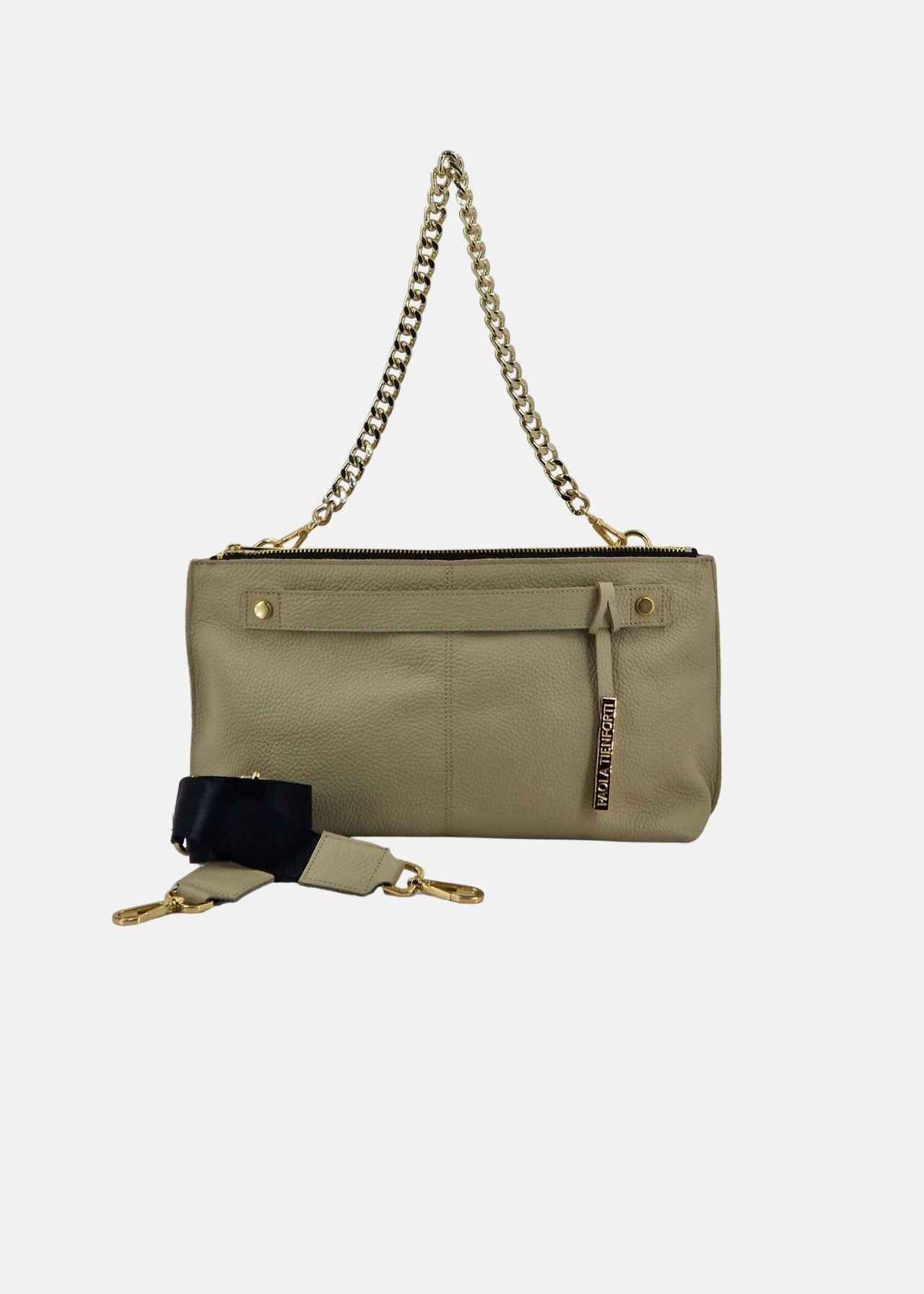 Pochette in pelle morbida con dettagli oro
