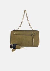 Pochette in camoscio con dettagli oro