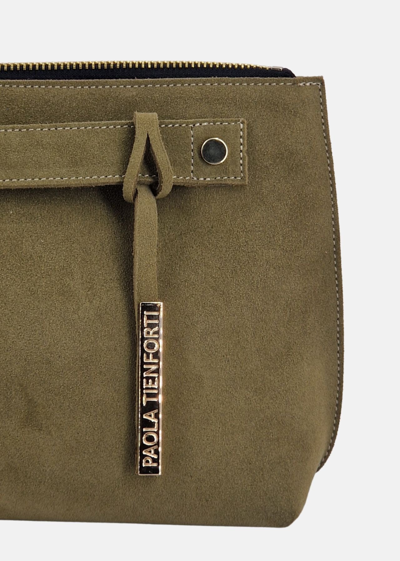 Pochette in camoscio con dettagli oro