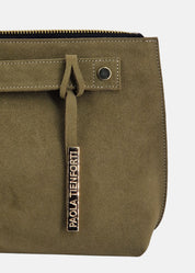 Pochette in camoscio con dettagli oro