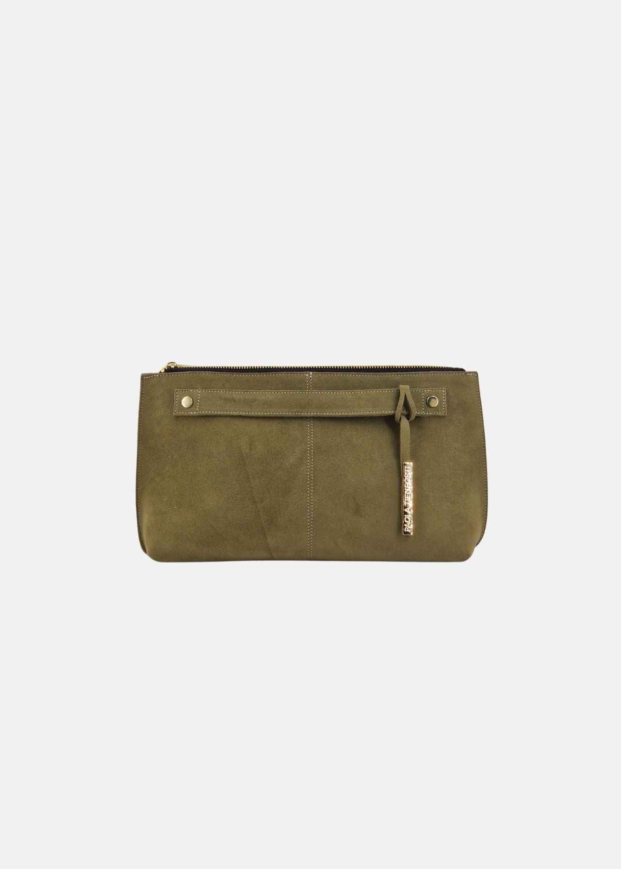 Pochette in camoscio con dettagli oro