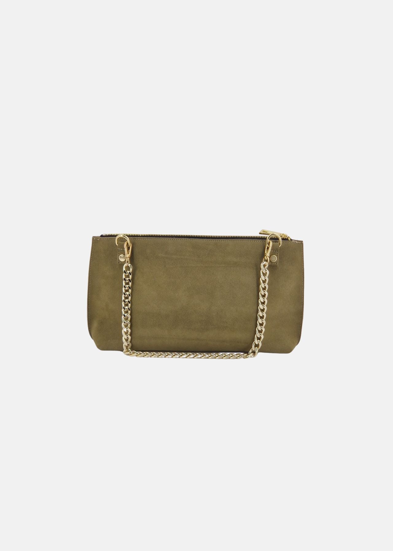 Pochette in camoscio con dettagli oro