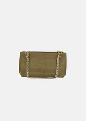 Pochette in camoscio con dettagli oro