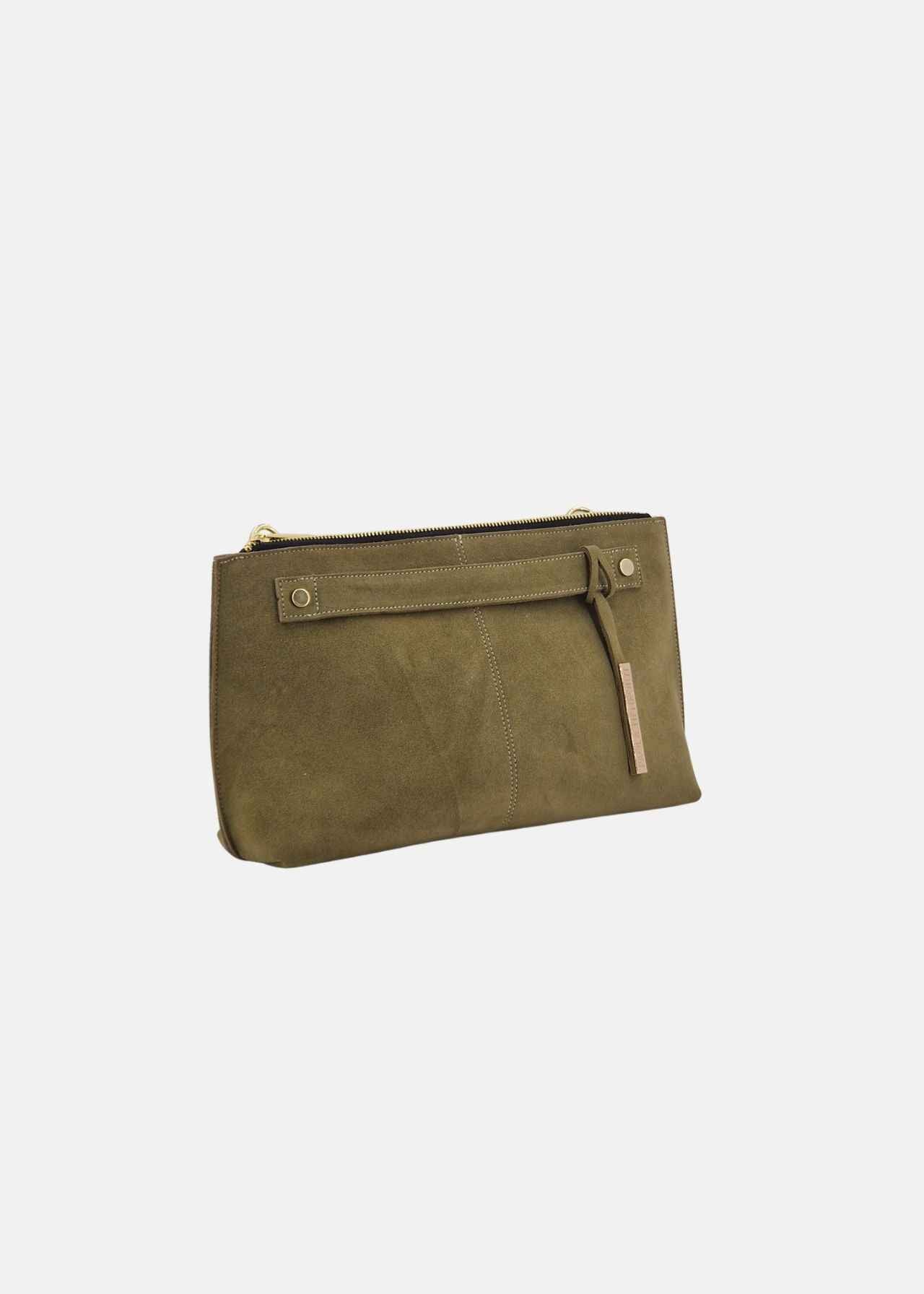 Pochette in camoscio con dettagli oro