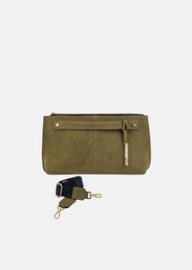 Pochette in camoscio con dettagli oro
