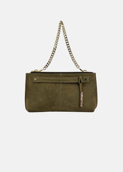 Pochette in camoscio con dettagli oro