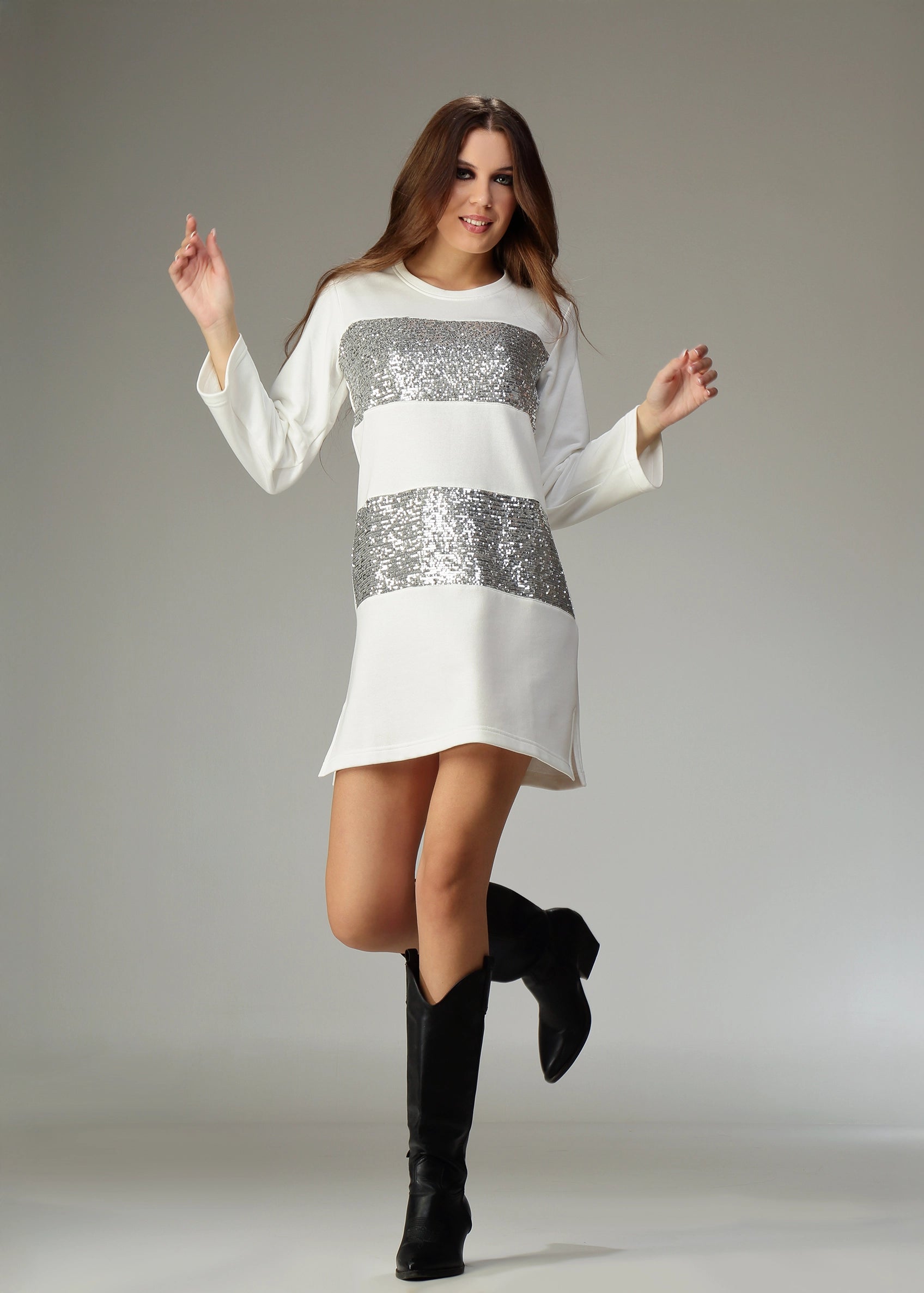 Abito in felpa con fasce paillettes