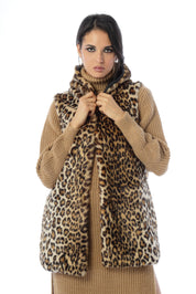 Gilet con cappuccio in eco pelliccia