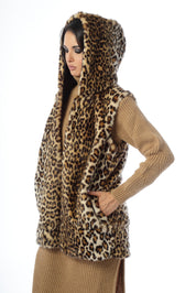 Gilet con cappuccio in eco pelliccia