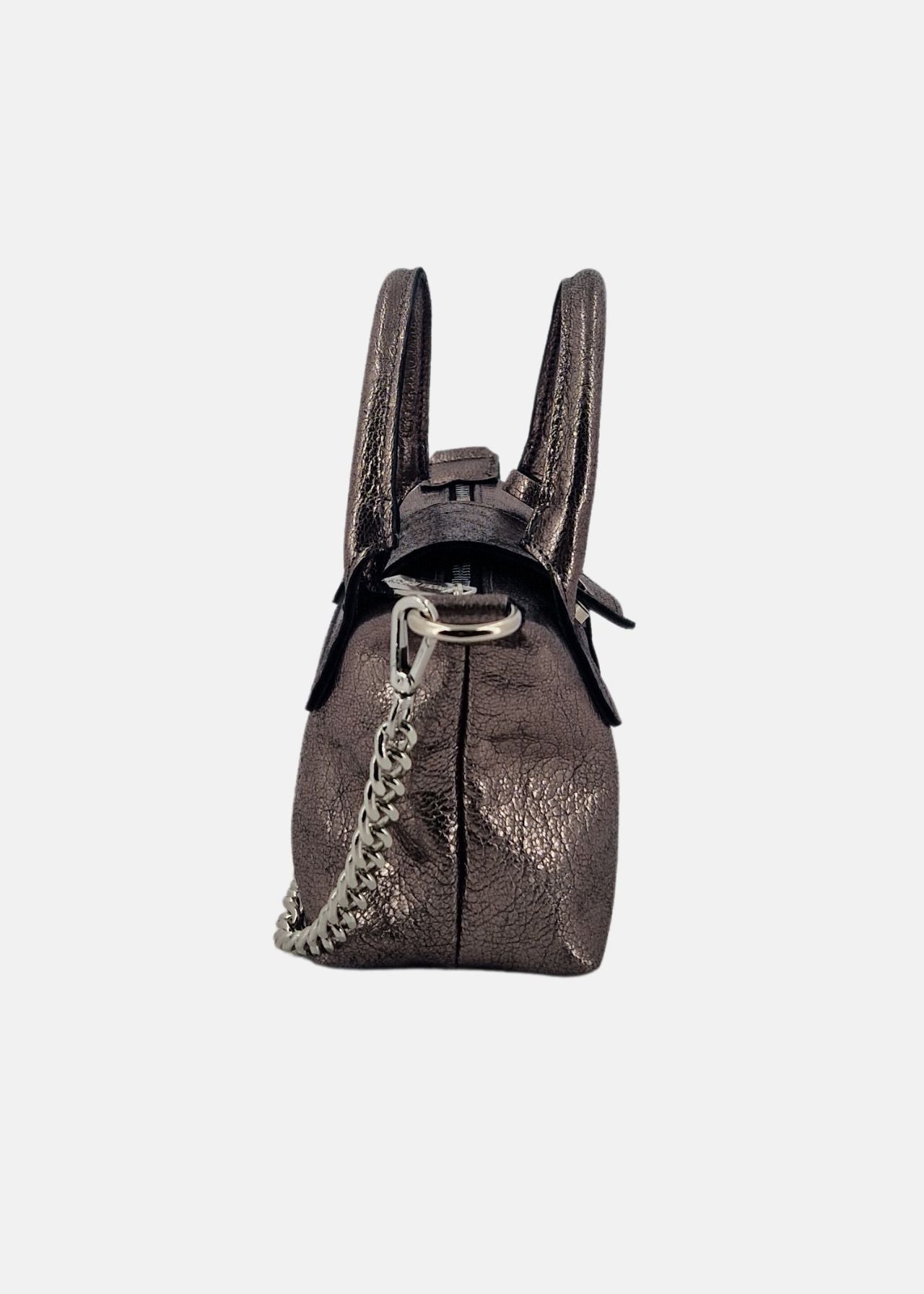 Mini bag in pelle laminata con dettagli argento