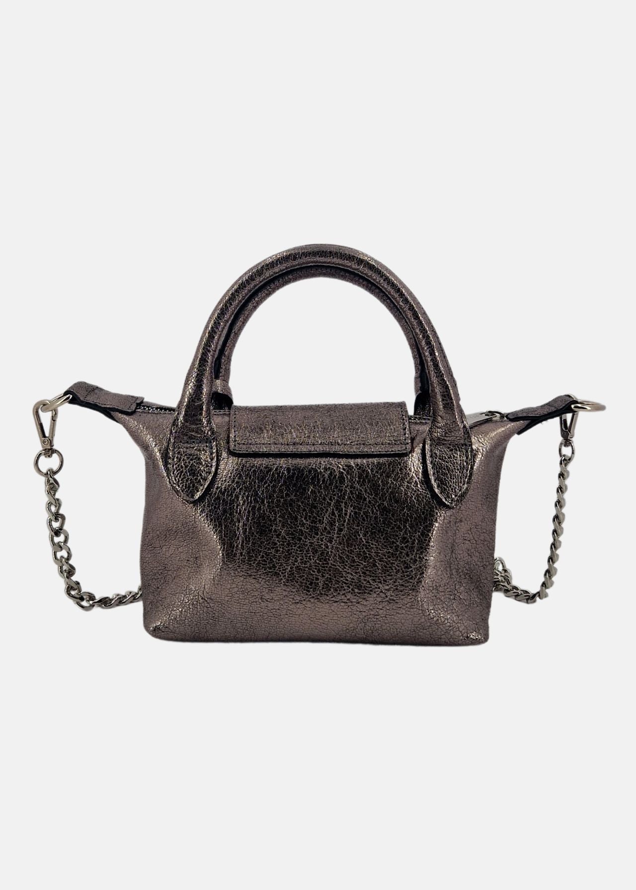 Mini bag in pelle laminata con dettagli argento