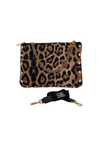 Pochette in neoprene maculato con dettagli oro