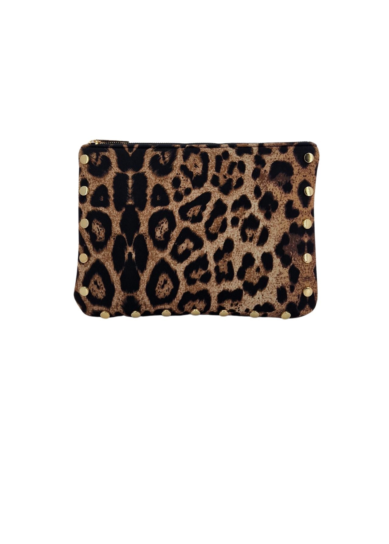 Pochette in neoprene maculato con dettagli oro