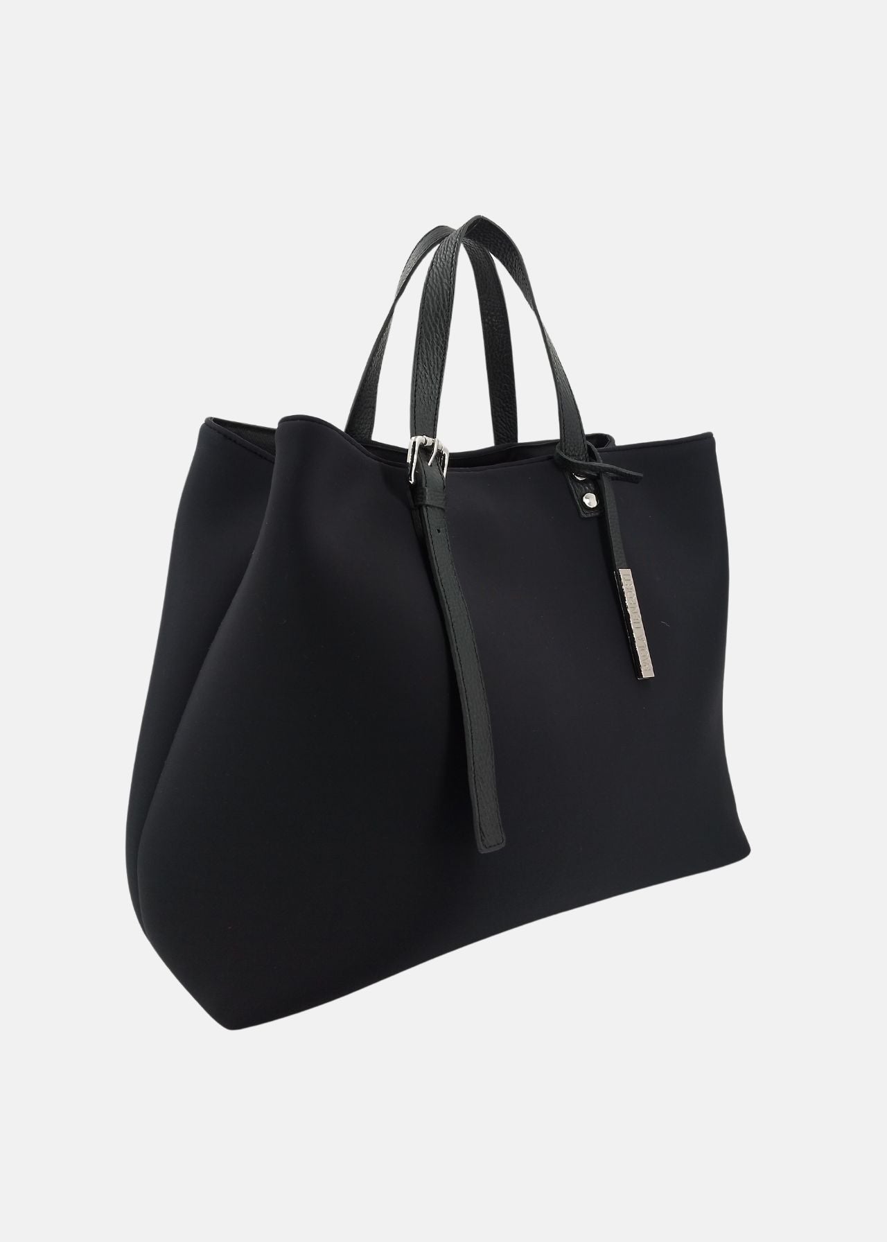 Shopper large in neoprene con dettagli argento