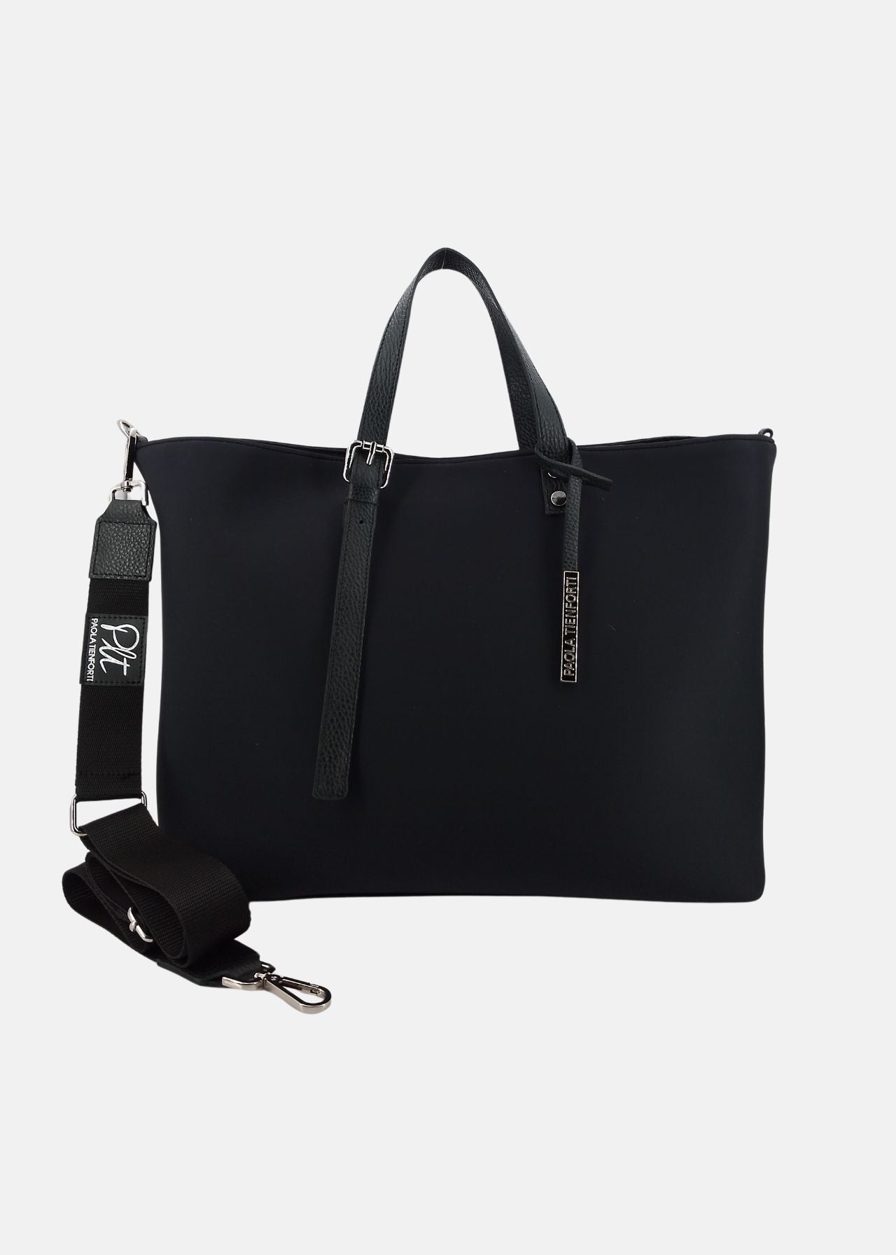 Shopper large in neoprene con dettagli argento