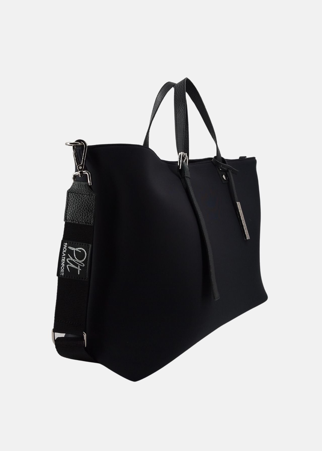 Shopper large in neoprene con dettagli argento