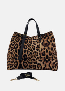 Shopper large in neoprene maculato con dettagli oro
