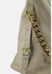 Shopper large in pelle morbida con rifiniture oro - PANNA