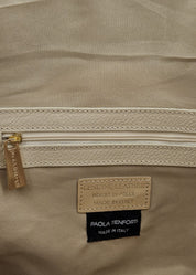 Shopper large in pelle morbida con rifiniture oro - PANNA