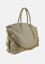 Shopper large in pelle morbida con rifiniture oro - PANNA