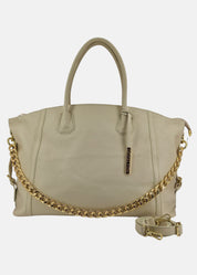 Shopper large in pelle morbida con rifiniture oro - PANNA