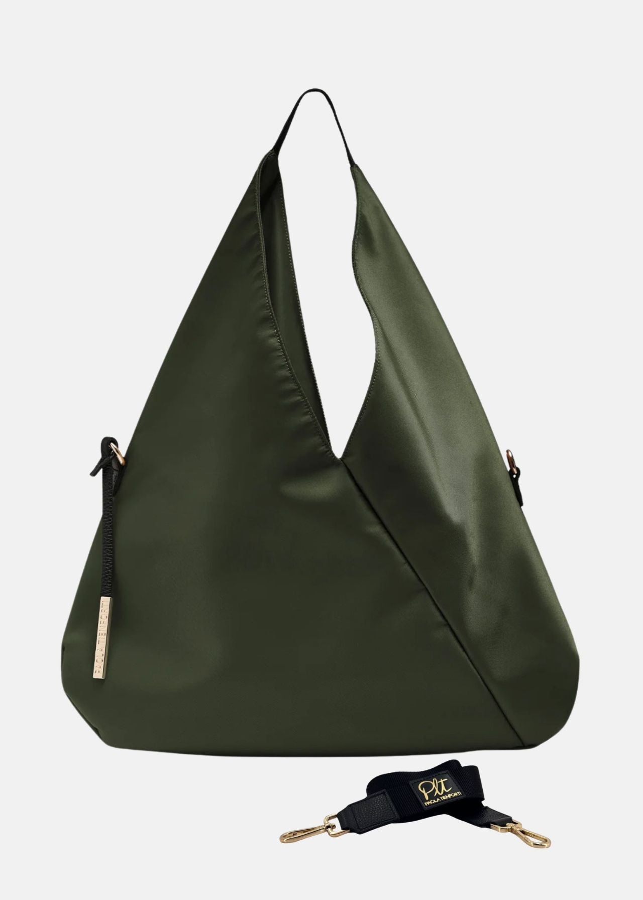 Sacca hobo in nylon con dettagli oro