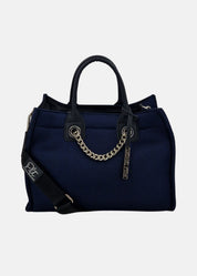 Shopper in traforato con rifiniture argento