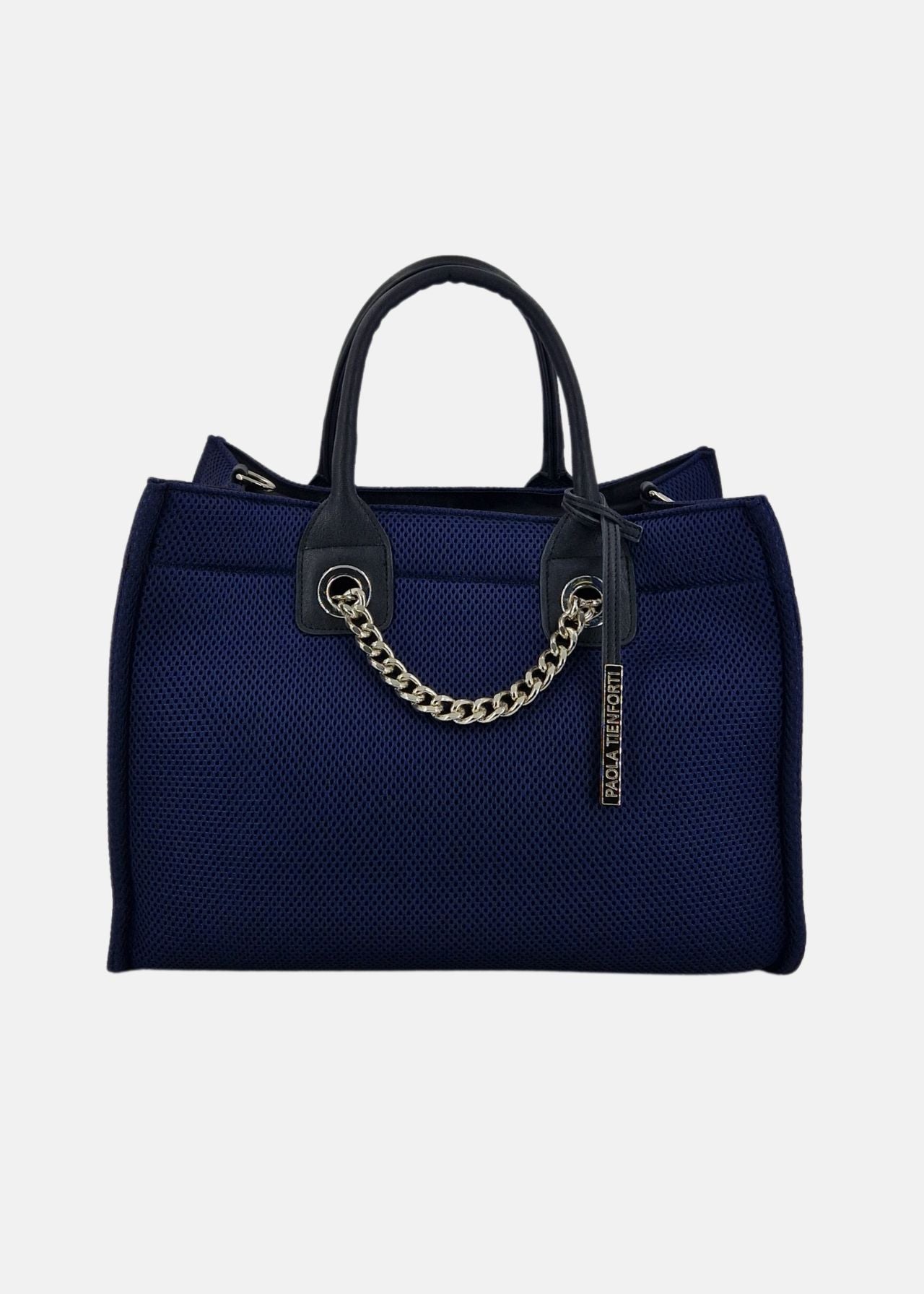 Shopper in traforato con rifiniture argento