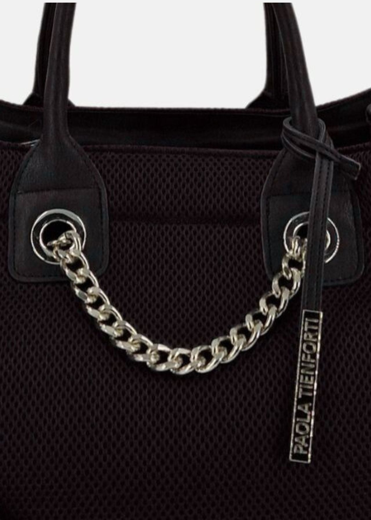 Shopper in tessuto tecnico traforato con dettagli argento
