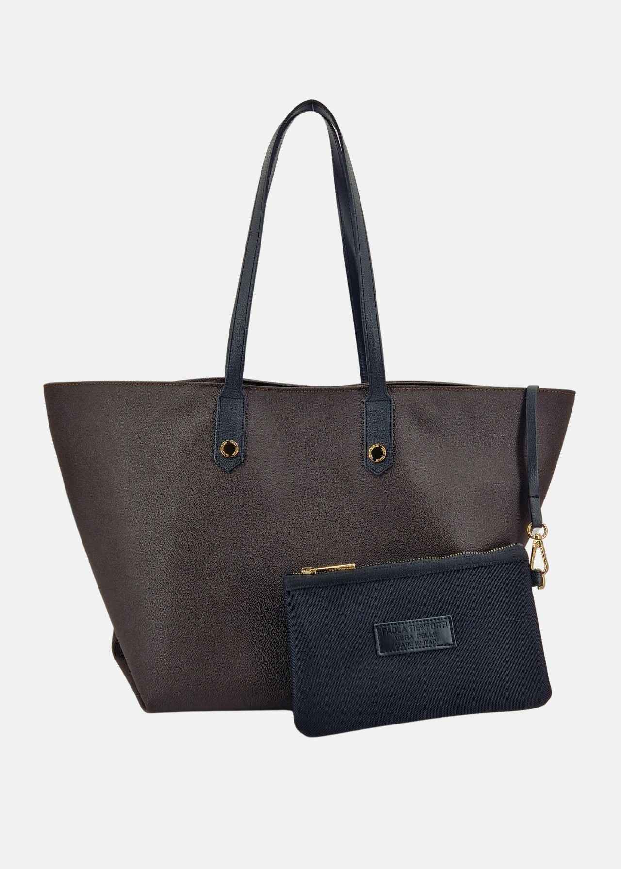 Shopper Donna effetto saffiano con rivetti oro