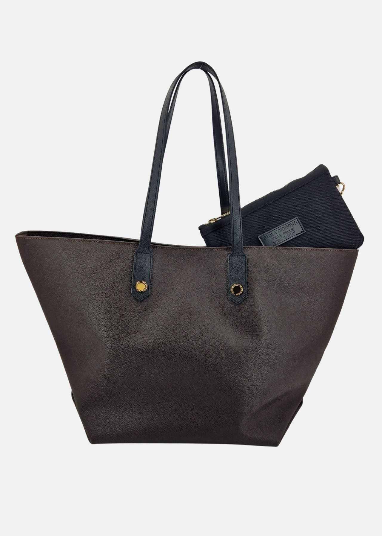 Shopper Donna effetto saffiano con rivetti oro