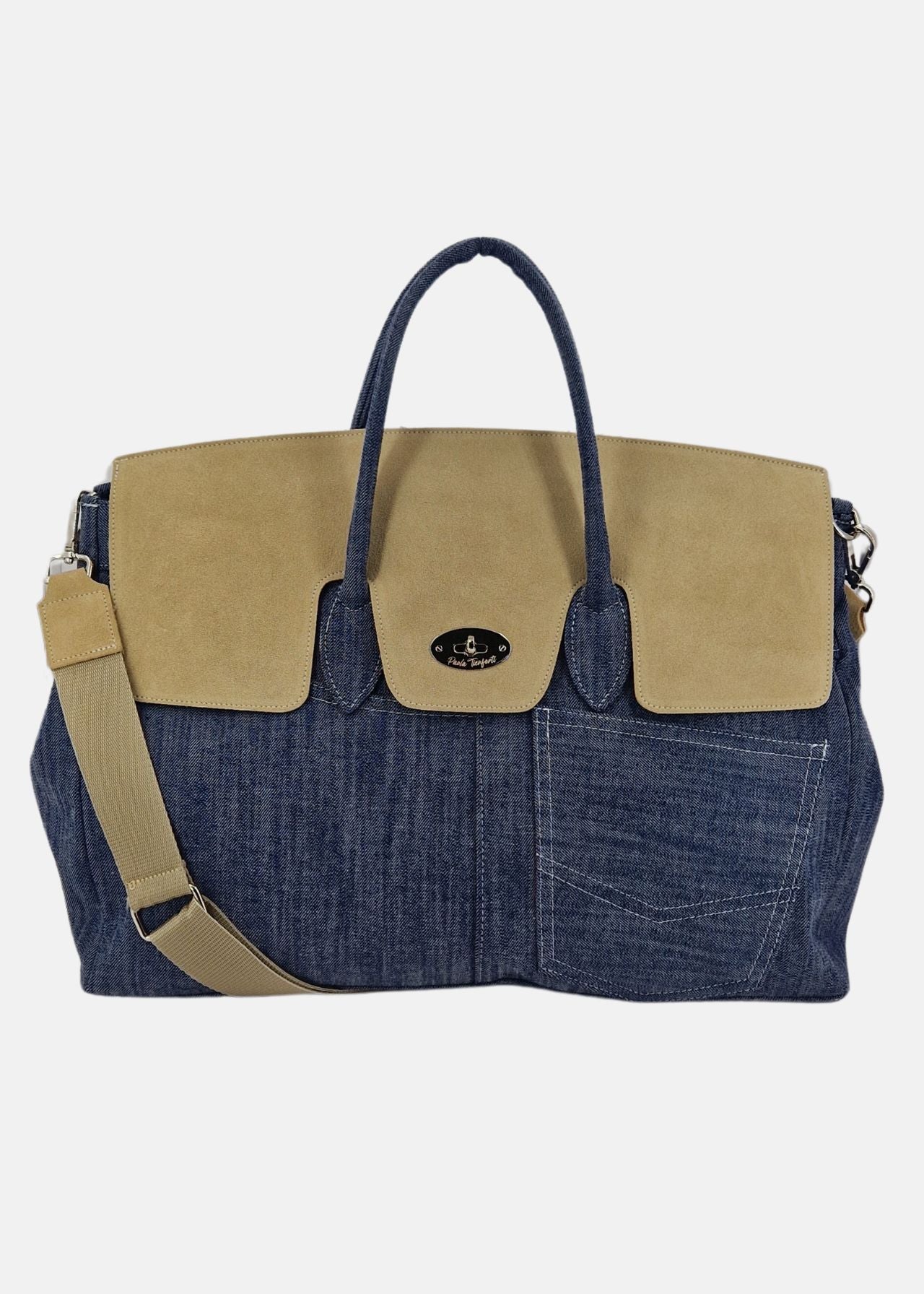 Shopper Jeans con patta camoscio