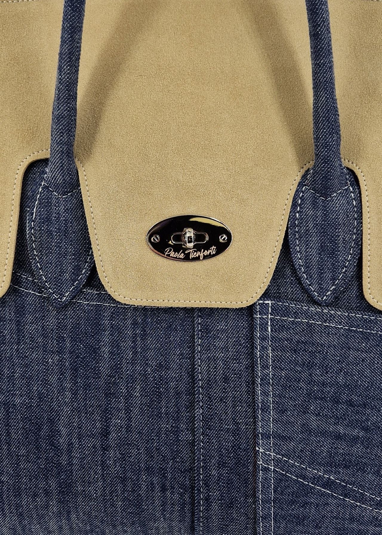 Shopper Jeans con patta camoscio