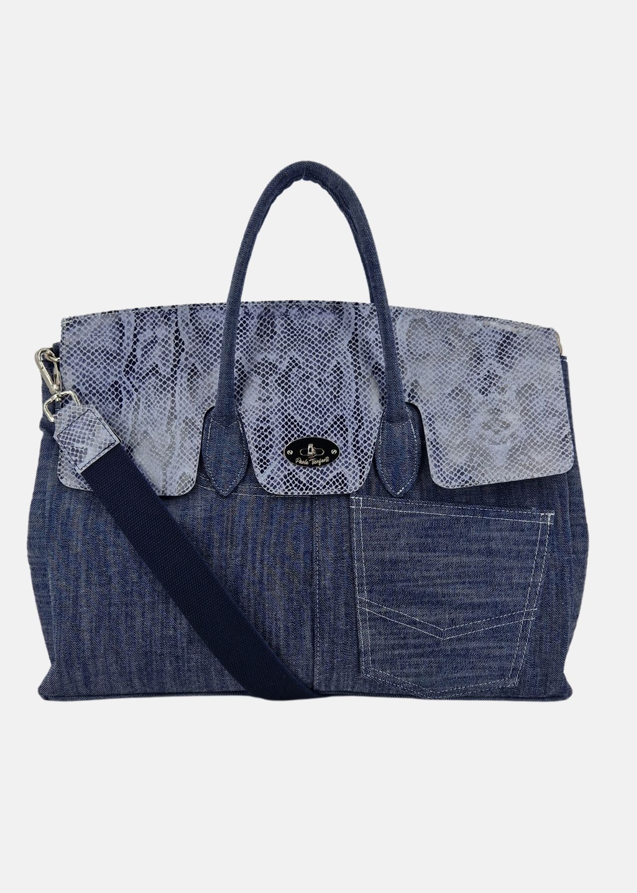 Shopper Jeans con patta pelle