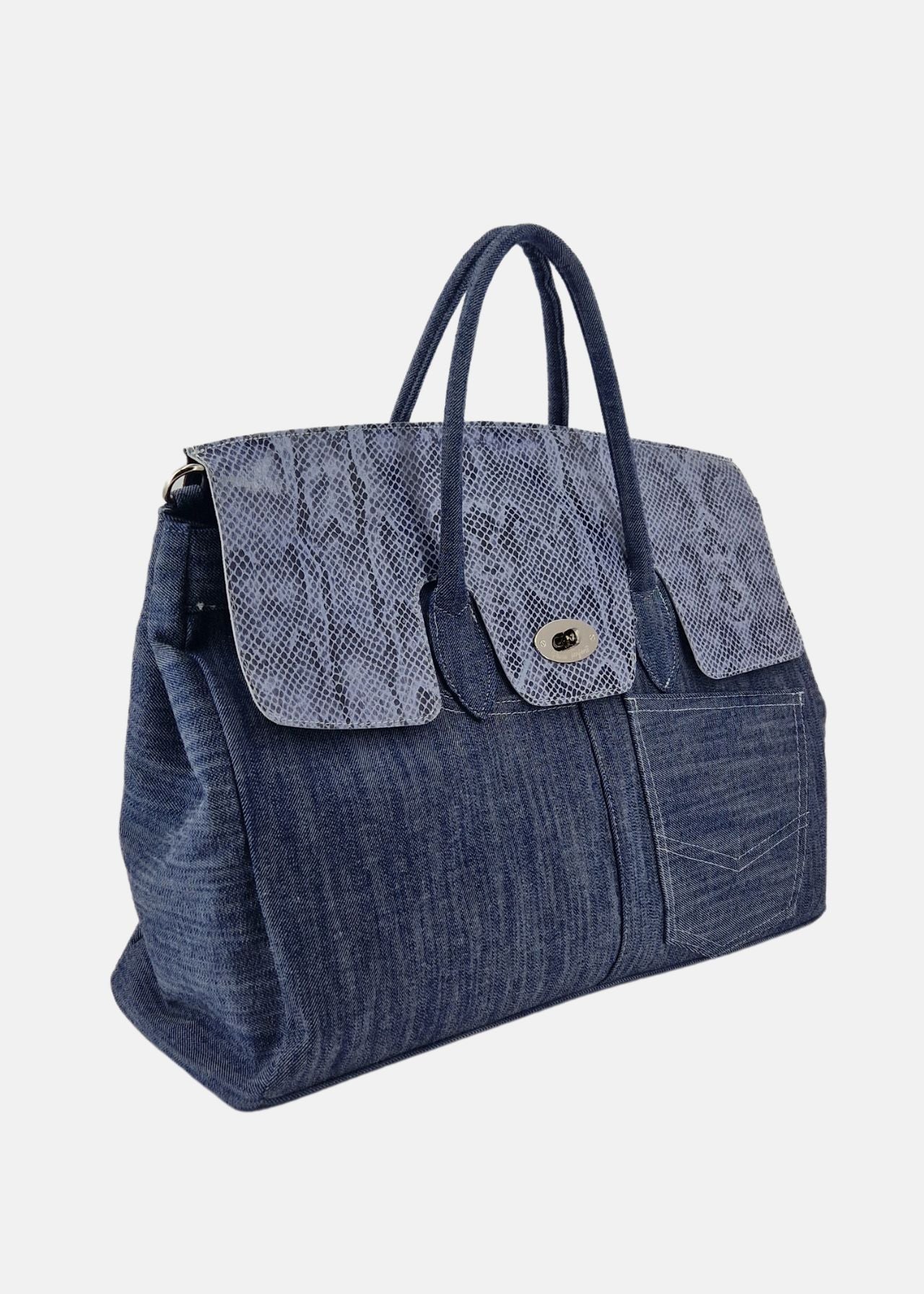 Shopper Jeans con patta pelle